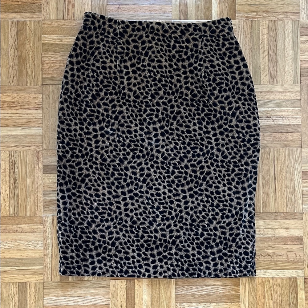 VINTAGE JONES WEAR 100% Cotton Leopard Animal Print Lined Pencil Skirt 6